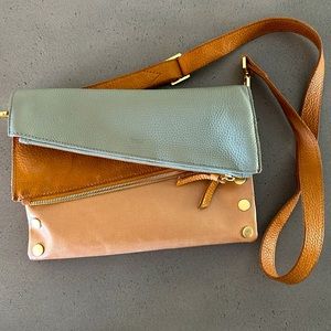 Hammitt Dillon Fold-Over Crossbody Bag in Gray, Brown, and Tan